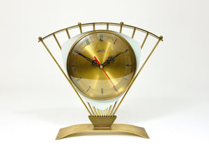 Atlanta Mid-Century Atomic-Age Sunburst Tisch- und Schreibtischuhr aus Messing, Western Germany