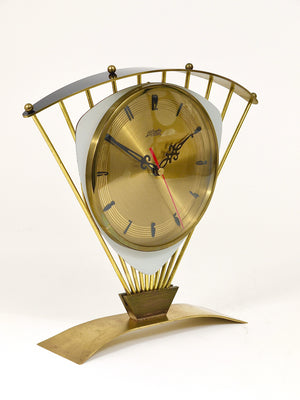 Atlanta Mid-Century Atomic-Age Sunburst Tisch- und Schreibtischuhr aus Messing, Western Germany