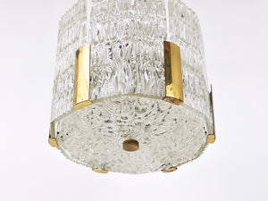 Lampadario Kalmar Tambour a tamburo, ottone, vetro ghiaccio lavorato, Austria, anni 1960