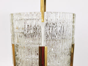Lampadario Kalmar Tambour a tamburo, ottone, vetro ghiaccio lavorato, Austria, anni 1960