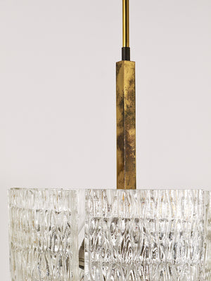 Lampadario Kalmar Tambour a tamburo, ottone, vetro ghiaccio lavorato, Austria, anni 1960