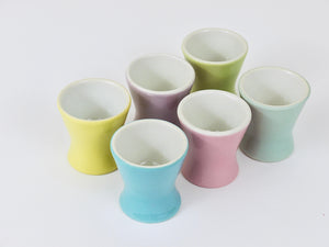 6 Midcentury Pastel Daisy Porcelain Egg Cups, Lilien, Austria, 1950s
