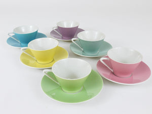 6 tazas de café espresso de porcelana Mid-Century Pastel Daisy, Lilien, Austria, años 50