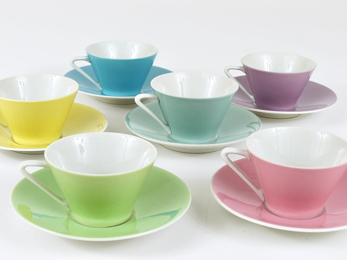 6 tazzine da caffè espresso in porcellana Mid-Century pastello Daisy, Lilien, Austria, anni 1950