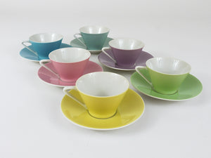 6 tazas de café espresso de porcelana Mid-Century Pastel Daisy, Lilien, Austria, años 50