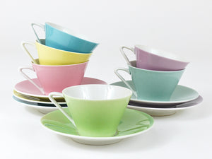 6 tazas de café espresso de porcelana Mid-Century Pastel Daisy, Lilien, Austria, años 50