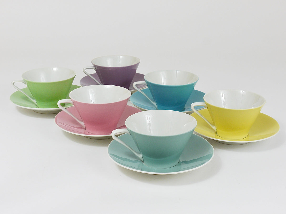 6 tazas de café Mid-Century de porcelana Daisy en pastel, Lilien, Austria, años 50