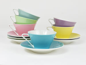 6 Midcentury Pastel Daisy Porcelain Coffee Cups, Lilien, Austria, 1950s