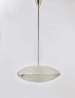 Lustre Mid-Century Kalmar Discus en verre texturé et nickel, Autriche, années 1950