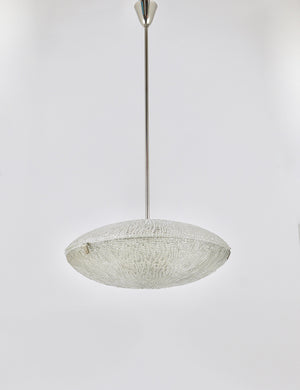 Lustre Mid-Century Kalmar Discus en verre texturé et nickel, Autriche, années 1950