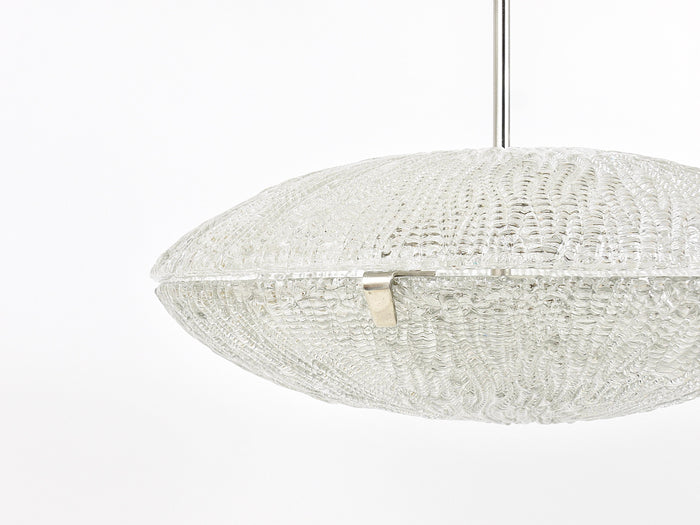 Midcentury Kalmar Discus Textured Glass & Nickel Chandelier, Austria, 1950s