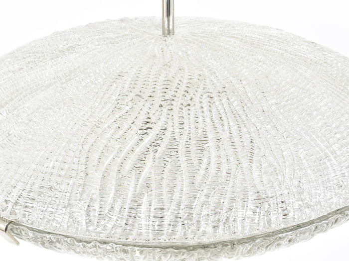 Midcentury Kalmar Discus Textured Glass & Nickel Chandelier, Austria, 1950s