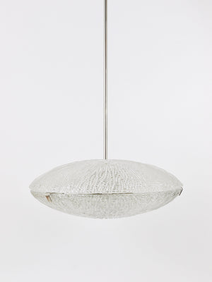 Lustre Mid-Century Kalmar Discus en verre texturé et nickel, Autriche, années 1950