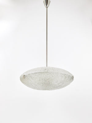 Lustre Mid-Century Kalmar Discus en verre texturé et nickel, Autriche, années 1950