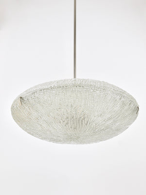 Lustre Mid-Century Kalmar Discus en verre texturé et nickel, Autriche, années 1950