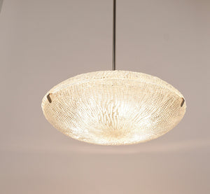 Lustre Mid-Century Kalmar Discus en verre texturé et nickel, Autriche, années 1950