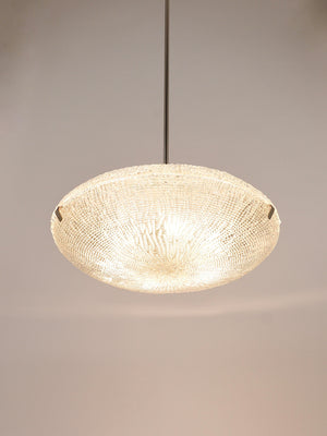 Lustre Mid-Century Kalmar Discus en verre texturé et nickel, Autriche, années 1950