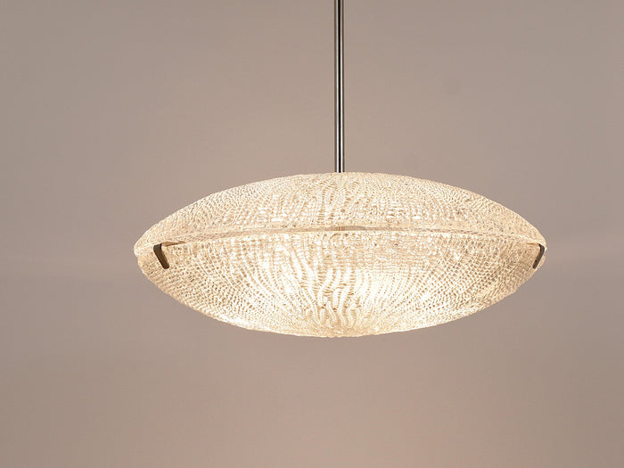 Midcentury Kalmar Discus Textured Glass & Nickel Chandelier, Austria, 1950s
