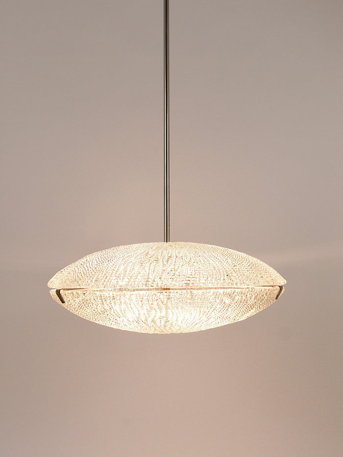Midcentury Kalmar Discus Textured Glass & Nickel Chandelier, Austria, 1950s
