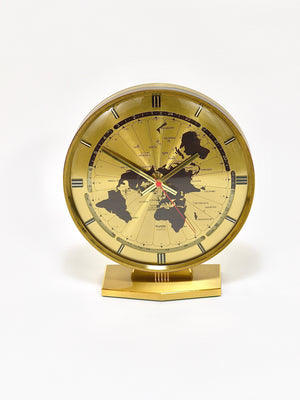 Large Kundo GMT World Time Zone Brass Table Clock, Kieninger & Obergfell, 1960s
