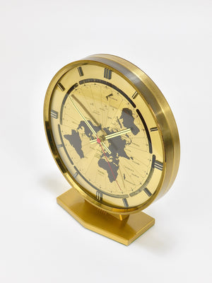 Large Kundo GMT World Time Zone Brass Table Clock, Kieninger & Obergfell, 1960s