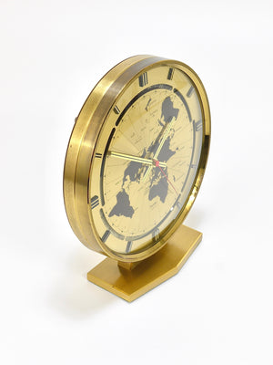 Large Kundo GMT World Time Zone Brass Table Clock, Kieninger & Obergfell, 1960s