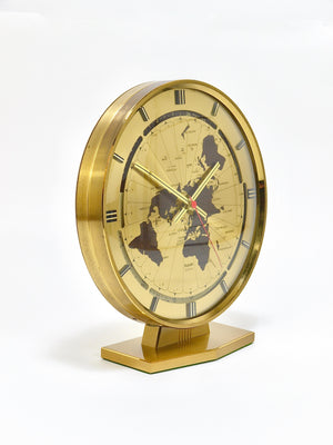 Large Kundo GMT World Time Zone Brass Table Clock, Kieninger & Obergfell, 1960s