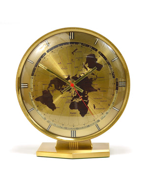 Large Kundo GMT World Time Zone Brass Table Clock, Kieninger & Obergfell, 1960s
