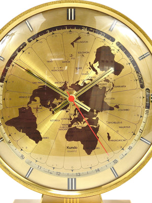 Large Kundo GMT World Time Zone Brass Table Clock, Kieninger & Obergfell, 1960s