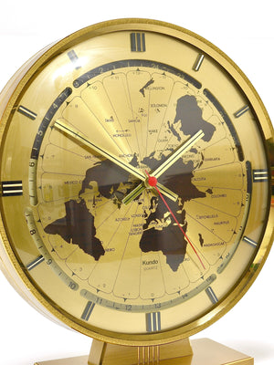 Large Kundo GMT World Time Zone Brass Table Clock, Kieninger & Obergfell, 1960s