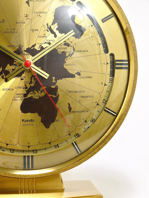 Large Kundo GMT World Time Zone Brass Table Clock, Kieninger & Obergfell, 1960s