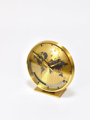 Orologio da tavolo Kienzle GMT World Time Zone in ottone, Midcentury, Germania, anni 1960