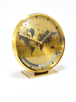 Orologio da tavolo Kienzle GMT World Time Zone in ottone, Midcentury, Germania, anni 1960