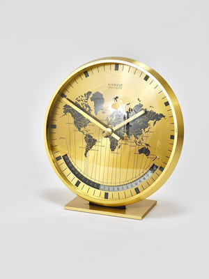 Orologio da tavolo Kienzle GMT World Time Zone in ottone, Midcentury, Germania, anni 1960