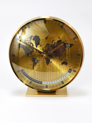 Orologio da tavolo Kienzle GMT World Time Zone in ottone, Midcentury, Germania, anni 1960