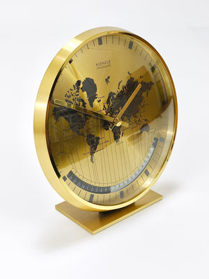Orologio da tavolo Kienzle GMT World Time Zone in ottone, Midcentury, Germania, anni 1960