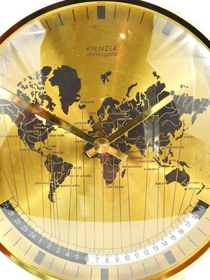 Orologio da tavolo Kienzle GMT World Time Zone in ottone, Midcentury, Germania, anni 1960