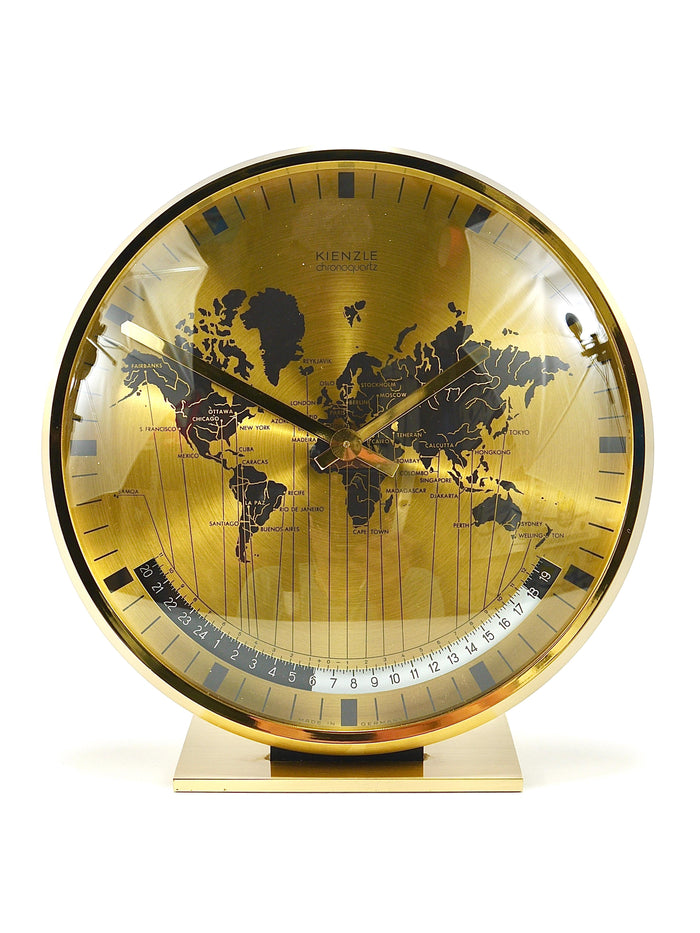 Kienzle GMT World Time Zone Brass Table Clock, Midcentury, Germany, 1960s