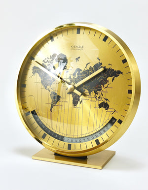 Orologio da tavolo Kienzle GMT World Time Zone in ottone, Midcentury, Germania, anni 1960