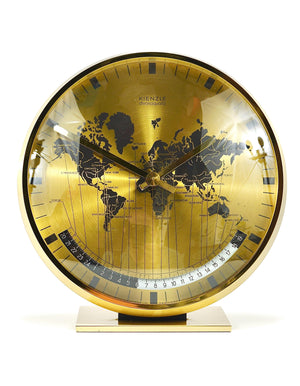 Orologio da tavolo Kienzle GMT World Time Zone in ottone, Midcentury, Germania, anni 1960