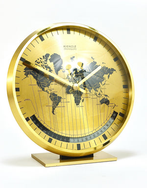 Orologio da tavolo Kienzle GMT World Time Zone in ottone, Midcentury, Germania, anni 1960