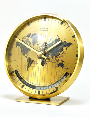 Orologio da tavolo Kienzle GMT World Time Zone in ottone, Midcentury, Germania, anni 1960