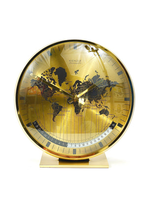 Orologio da tavolo Kienzle GMT World Time Zone in ottone, Midcentury, Germania, anni 1960