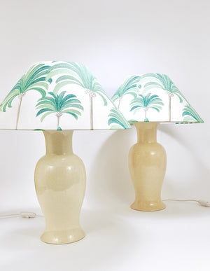 Paire de lampes de table Tommaso Barbi Riviera Palm Tree, années 1970, avec coussins assortis