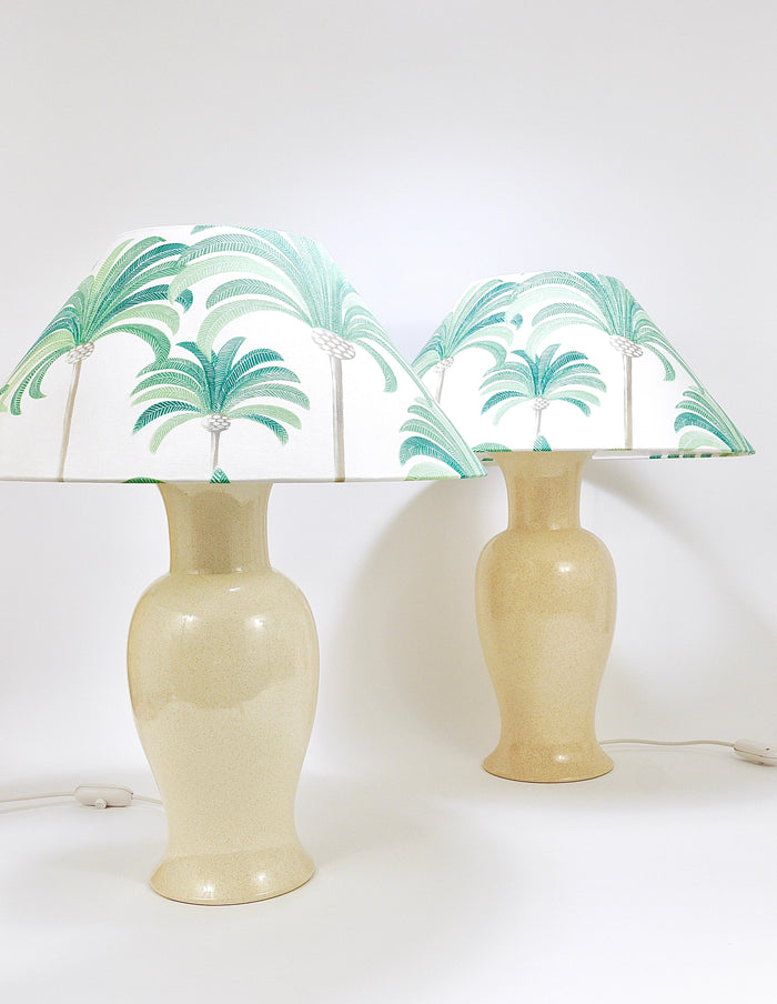 Pair Tommaso Barbi Riviera Palm Tree 1970s Table Lamps With Matching Pillows