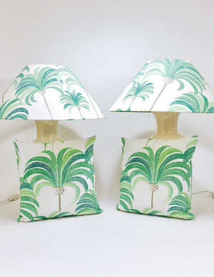 Paire de lampes de table Tommaso Barbi Riviera Palm Tree, années 1970, avec coussins assortis