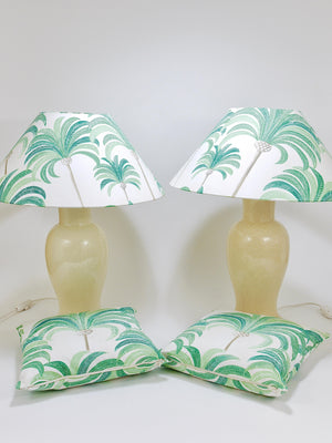 Paire de lampes de table Tommaso Barbi Riviera Palm Tree, années 1970, avec coussins assortis