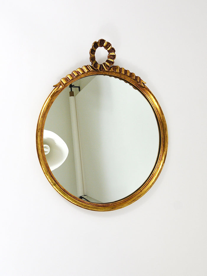 Round Midcentury Gilt Wood Wall Mirror, C. Allodi & G. Subelli, Italy, 1950s