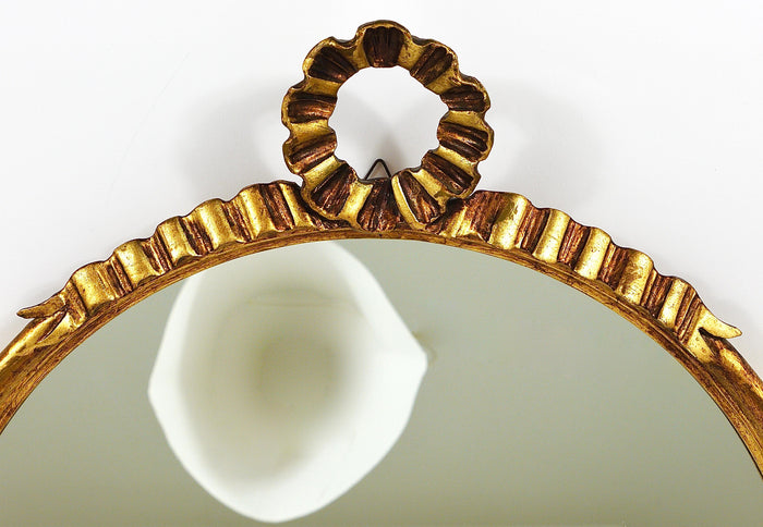 Round Midcentury Gilt Wood Wall Mirror, C. Allodi & G. Subelli, Italy, 1950s