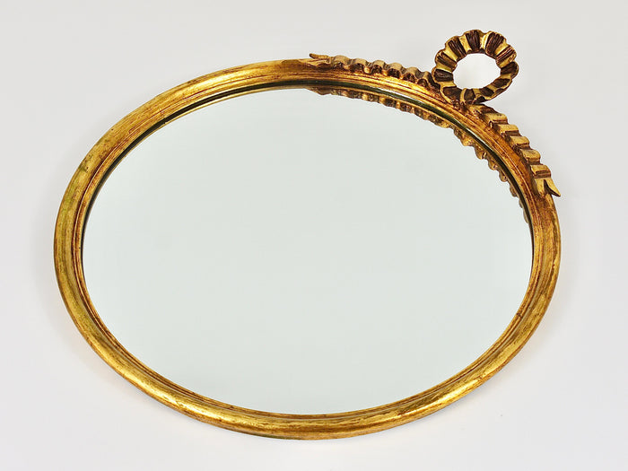 Round Midcentury Gilt Wood Wall Mirror, C. Allodi & G. Subelli, Italy, 1950s